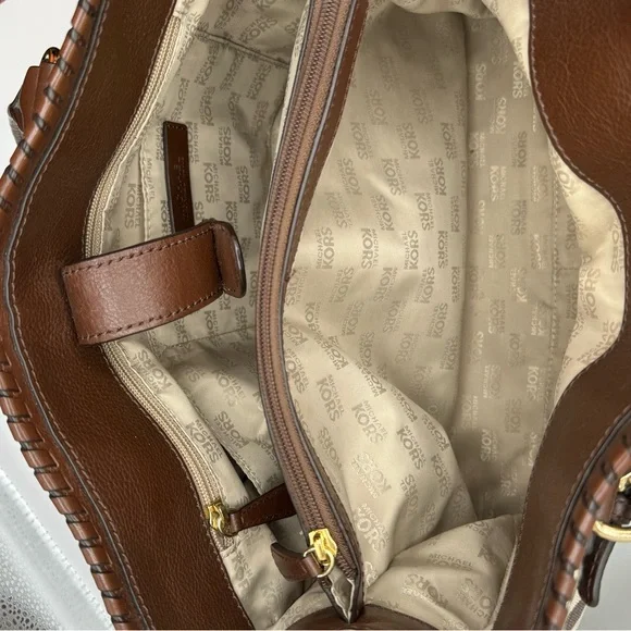 MICHAEL KORS HAMILTON ZEBRA PRINT BROWN IVORY EW LARGE SATCHEL NWT RETAIL $368 - Picture 8 of 12